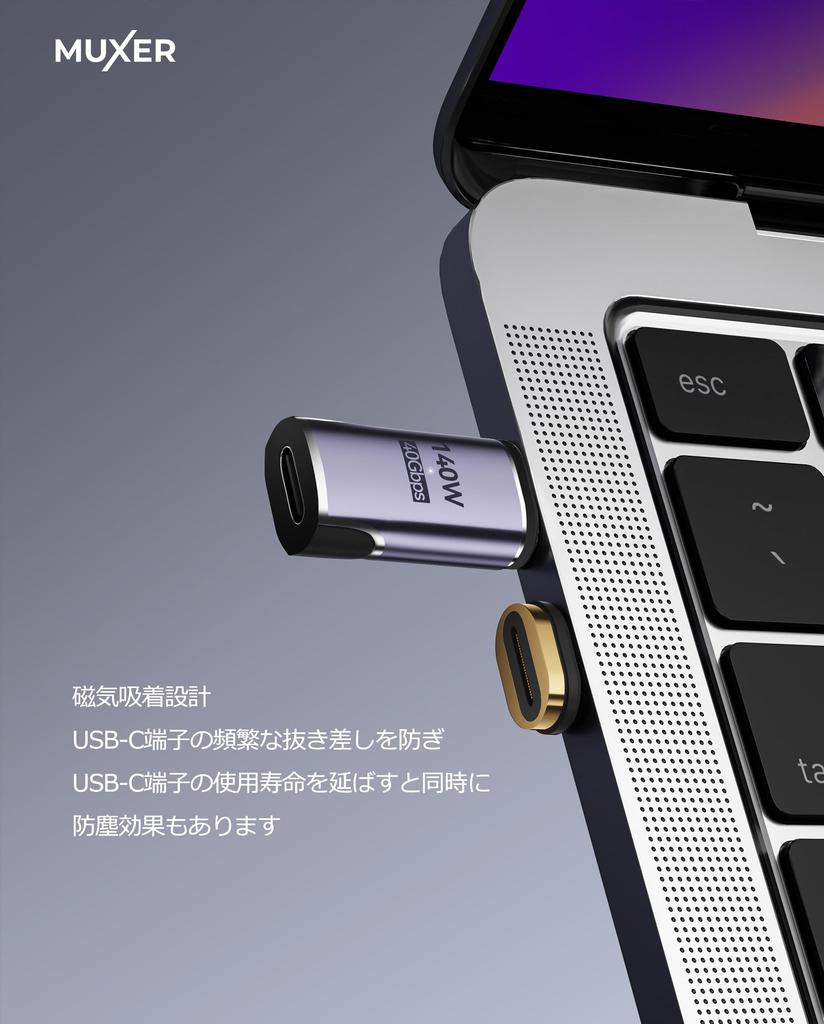 MUXER Magnetisches 40Gbps Daten 140W PD Schnell 8K 60Hz HD Videosignal Stecker auf Buchse Thunderbolt 3 Kompatibel mit MacBook und anderen Geräten 140W USB-C