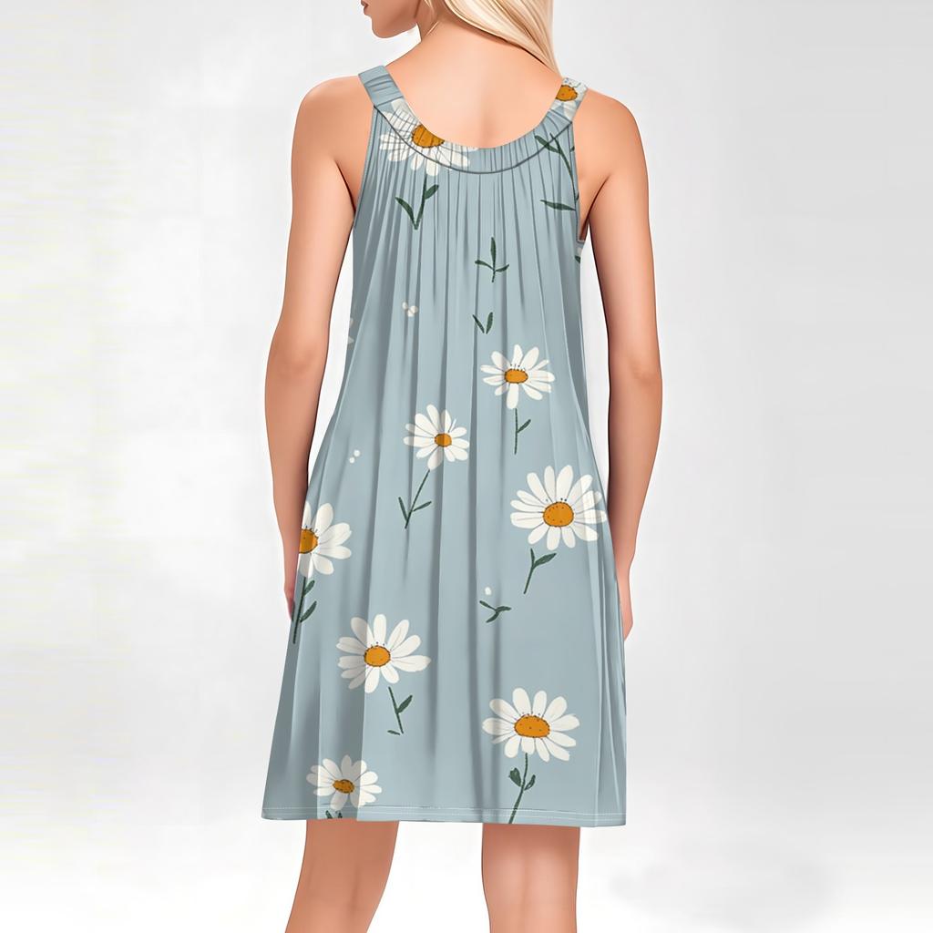 Ladies Fashion Beach Vest Casual Summer Pocket Straps Retro, Floral Dress