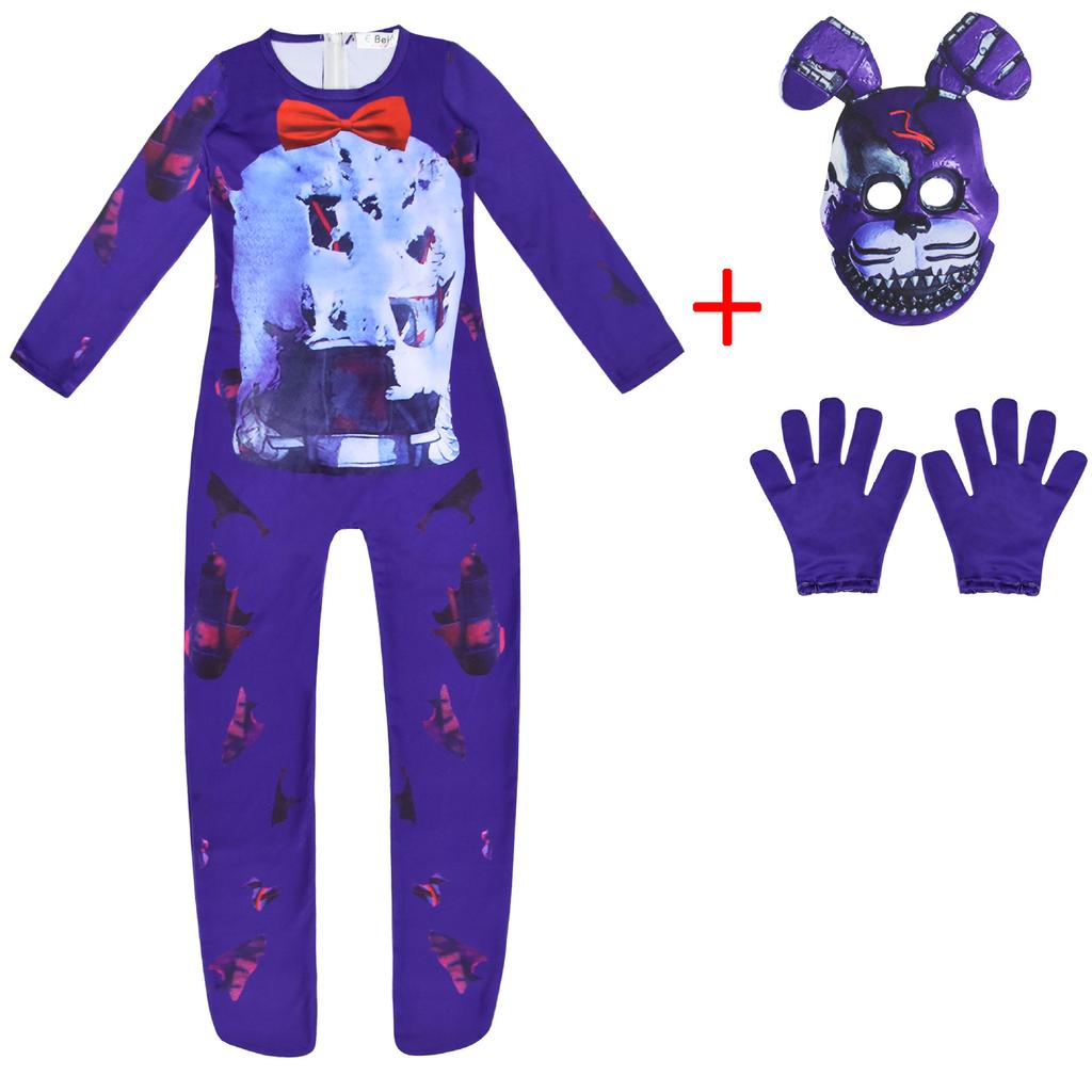 Kids Fnaf Horror Bear Jumpsuit Mask Outfit for Boys Girls Christmas Halloween Cosplay Costume