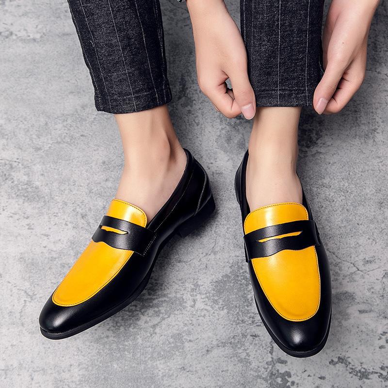 New men's low-top office dress leather shoes men's large size black and white color matching leather shoes one foot loafers