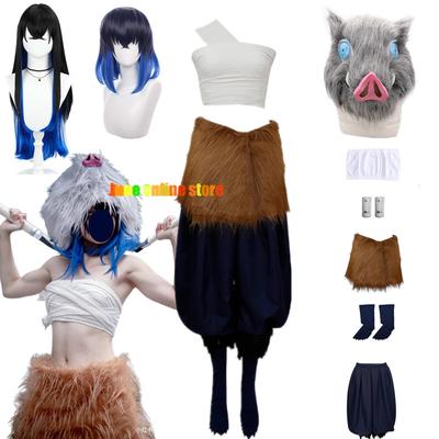 Anime Hashibira Inosuke Cosplay Costume  Inosuke Uniform Wig Pig Mask Halloween Outfit For Women Sexual Conversion Servant Girls