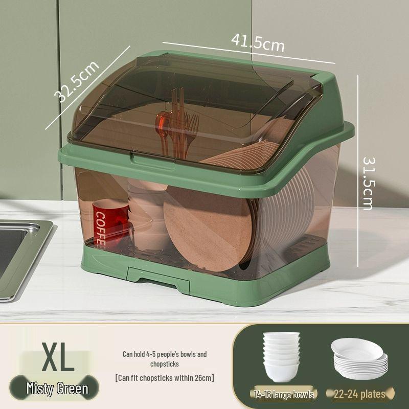 Bowl & Chopstick Storage Box with Lid - Kitchen & Dorm Use, Plastic with Drainage, Bowl & Plate Shelf Organizer, Cabinet Bowl Rack