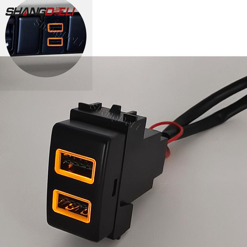 

1PC Orange LED Light Car Quick Charger Double USB Socket Adapter For Nissan Qashqai Tiida Teana Sunny Y61 Y62 X-Trail Sylphy