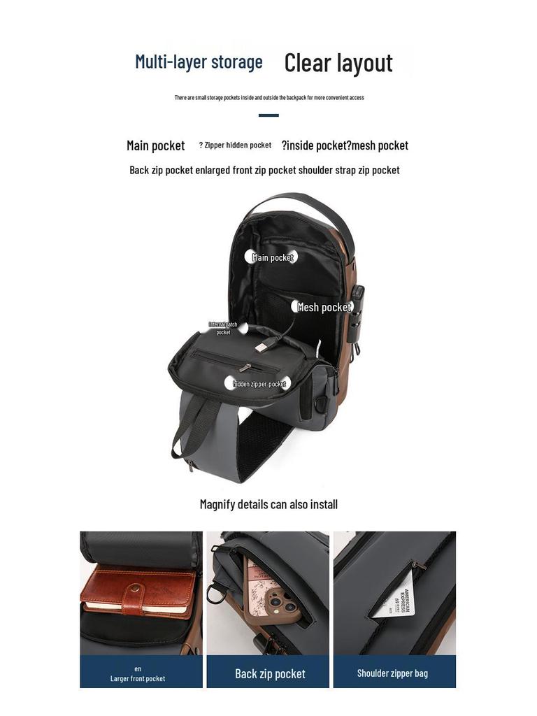 Borsa a tracolla antifurto da uomo per moto - Borsa da petto casual estiva a spalla singola con lucchetto a combinazione