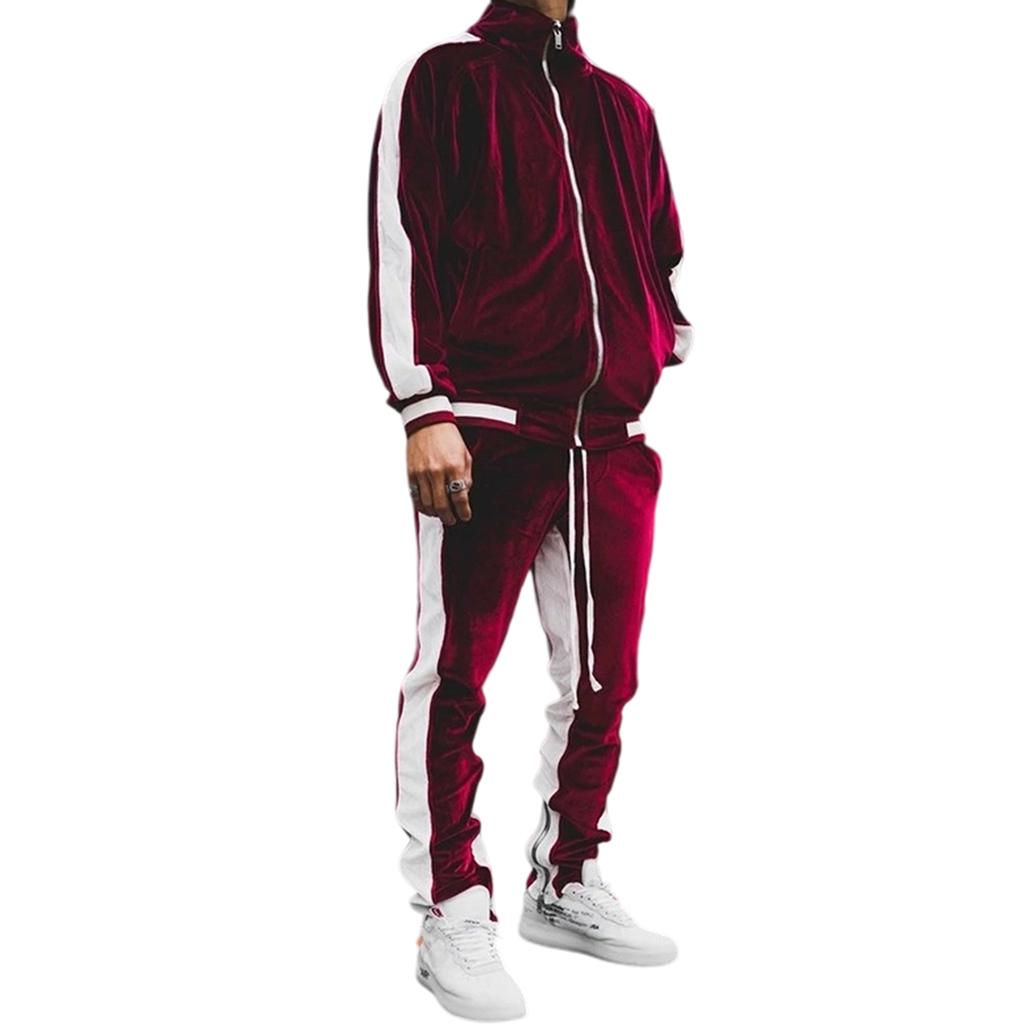 Men Leisure Splicing Knitting Zipper Cardigan Sweater Set