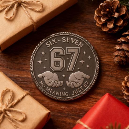 6-7 Meme Coin Funny Six Seven Collectible Coin Double Side Challenge Coin with Star And Hand Design No Meaning Just 67 Novelty Coin for Adult Teen