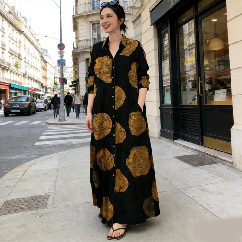 Muslims Maxi Dress Elegant Long Sleeve Floral Printed Middle East Dubai Arabic Moroccan Kaftan Robes for Womens Girls