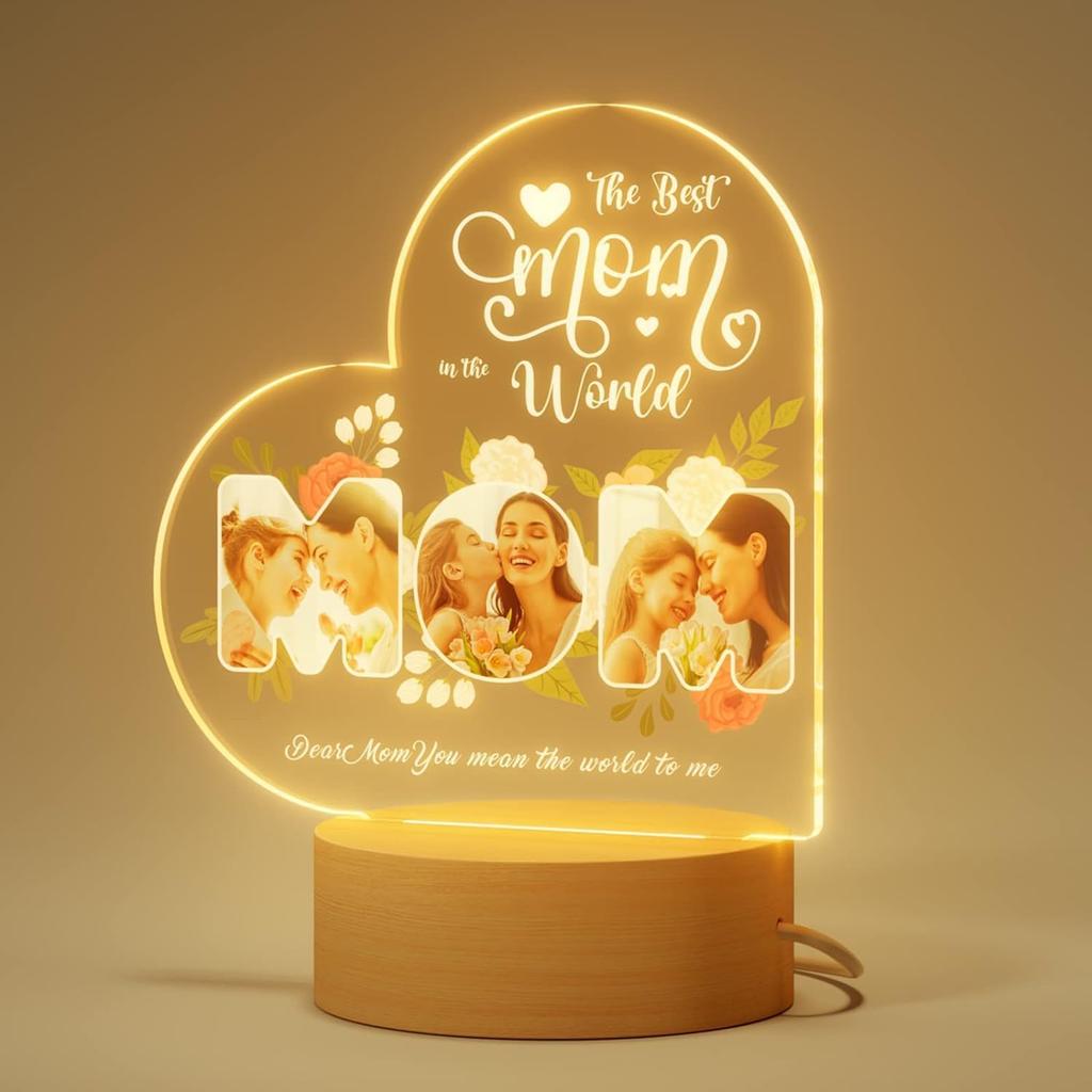 Bemaystar Personalized Mothers-Day Gift: Acrylic LED Night Light with Picture, Gifts for Mom, Stepmom, Mother In Law