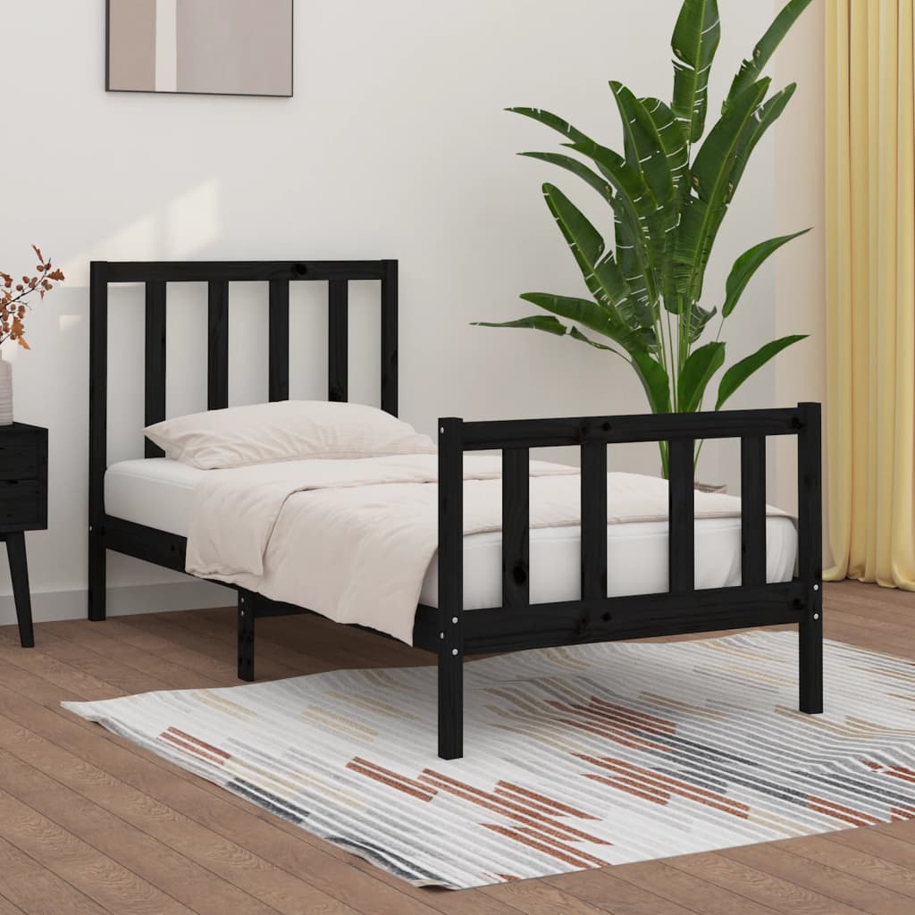Solid Wood Bed Black 75x190 cm
