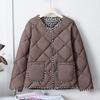 Women's Coat Winter Loose Solid Coewlor Short Warm Cotton-Padded Jacket Simple Fashion Cotton-Padded Jacket Diamond Lattice Coat