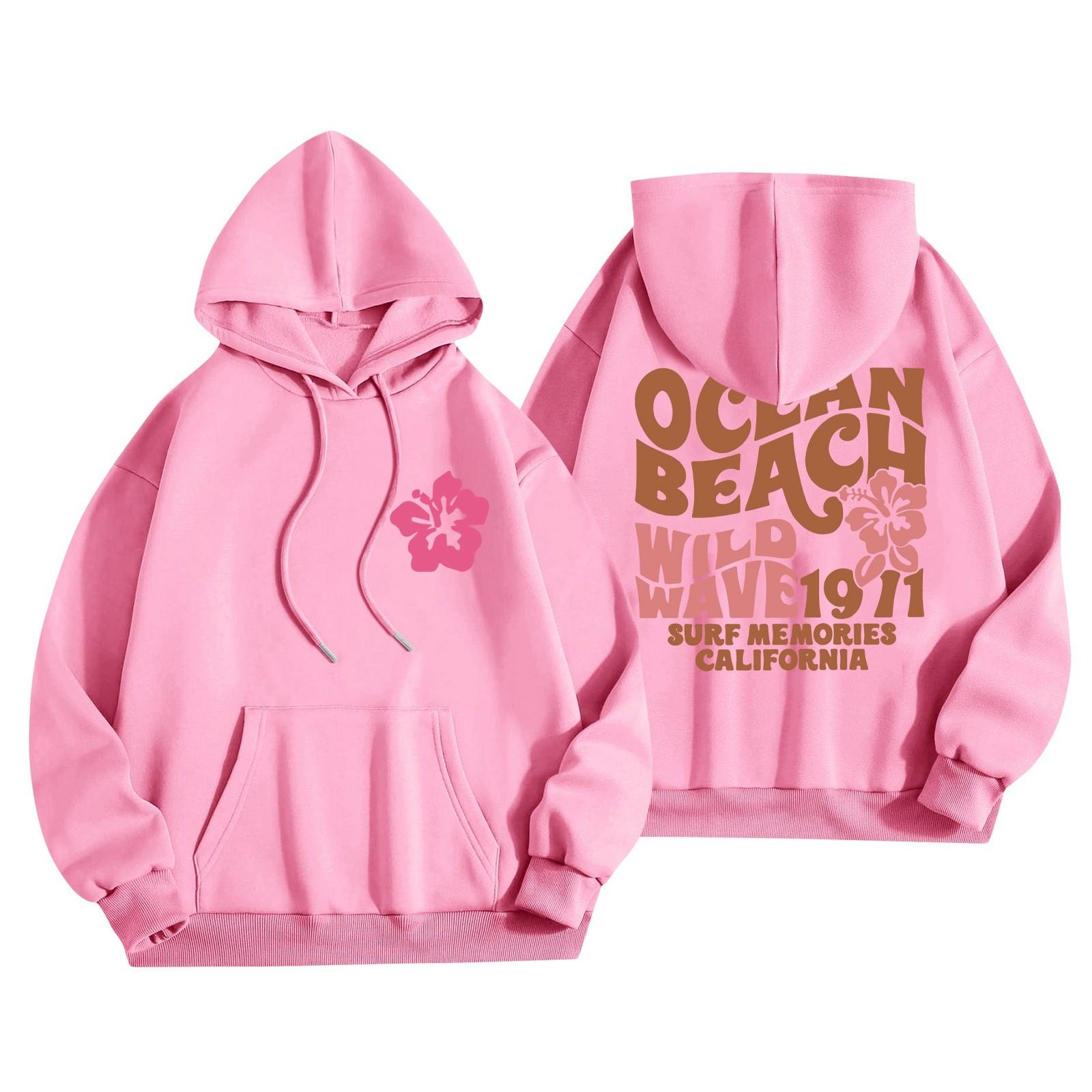 

Женская мода O-образный вырез с длинным рукавом и принтом, толстовка с капюшоном S розовый