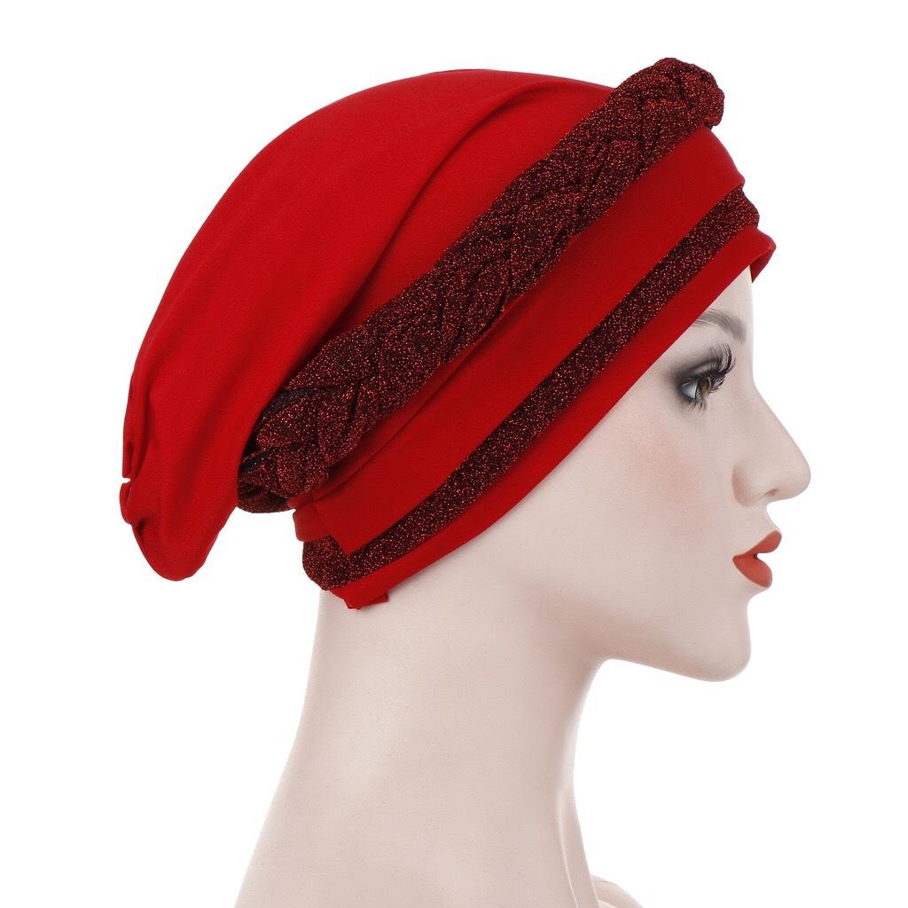 Glitter Pleated Turban Cap for Women Head Wraps Muslim Headscarf Hat Turbante Mujer African Headpiece