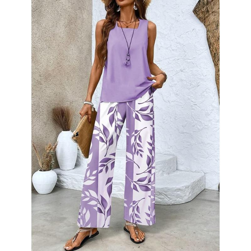 JPNTKY Women s Fashion Casual Sleeveless  Square Collar Pants Suits S
