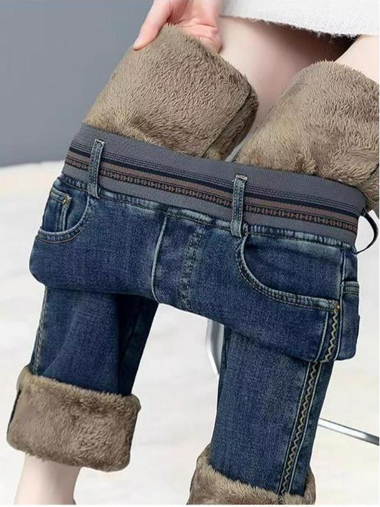 Women's High Waist Velvet-Lined Denim Flare Pants – Warm, Elastic, Slimming & Trendy