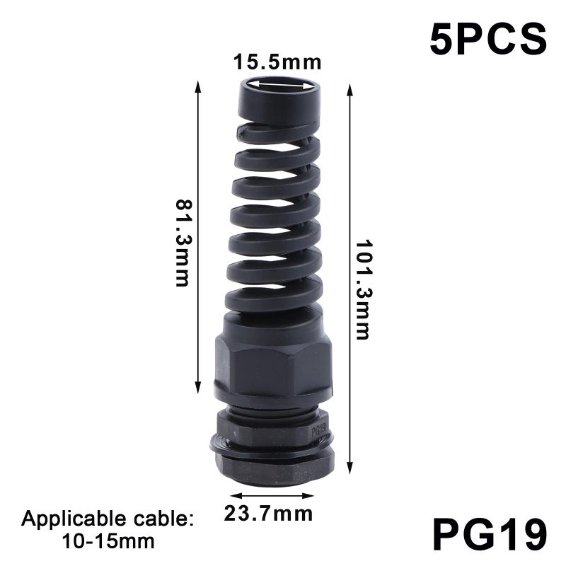 5Pcs Waterproof Cable Gland Pg7 Plastic Anti-Bending Joint M12 Nylon Pa66 Torsion-Proof Glands Pg7/9/11/13.5/16/19/21 Connector