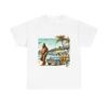 Bigfoot At the Beach T-Shirt Surfing Sasquatch Classic Woodie Wagon Cryptid Tee