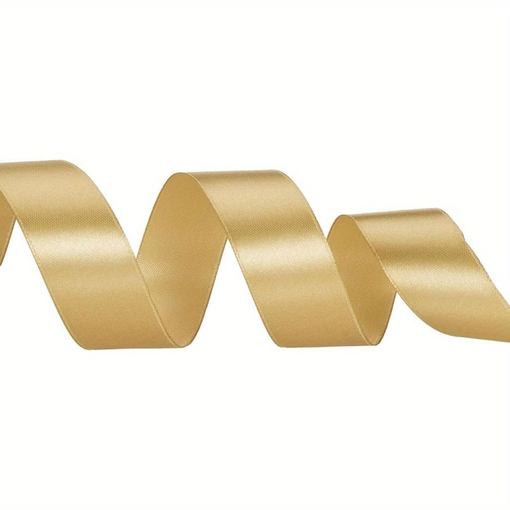 1 Roll Champagne Golden Satin Ribbon - Luxury Glossy Gift Wrap Ribbon for Wedding, Birthday,Wedding Bouquets, Webbing Strap