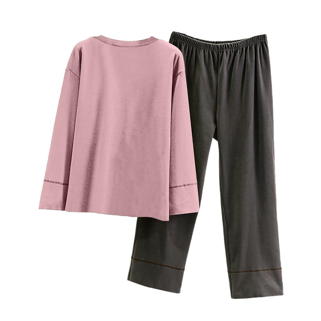 Ladies' Casual And Comfortable Long Sleeved Solid Color With Thick Velvet Sleepwear And Warm Pants Set