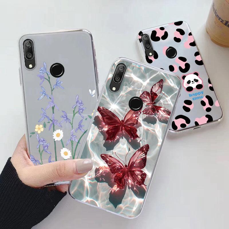 For Huawei Y7 Prime 2019 Y7 Pro 2019 P Smart Z Honor 9X Case Phone Cover Oil Butterfly Flower Heart Clear Bags Fundas Silicone