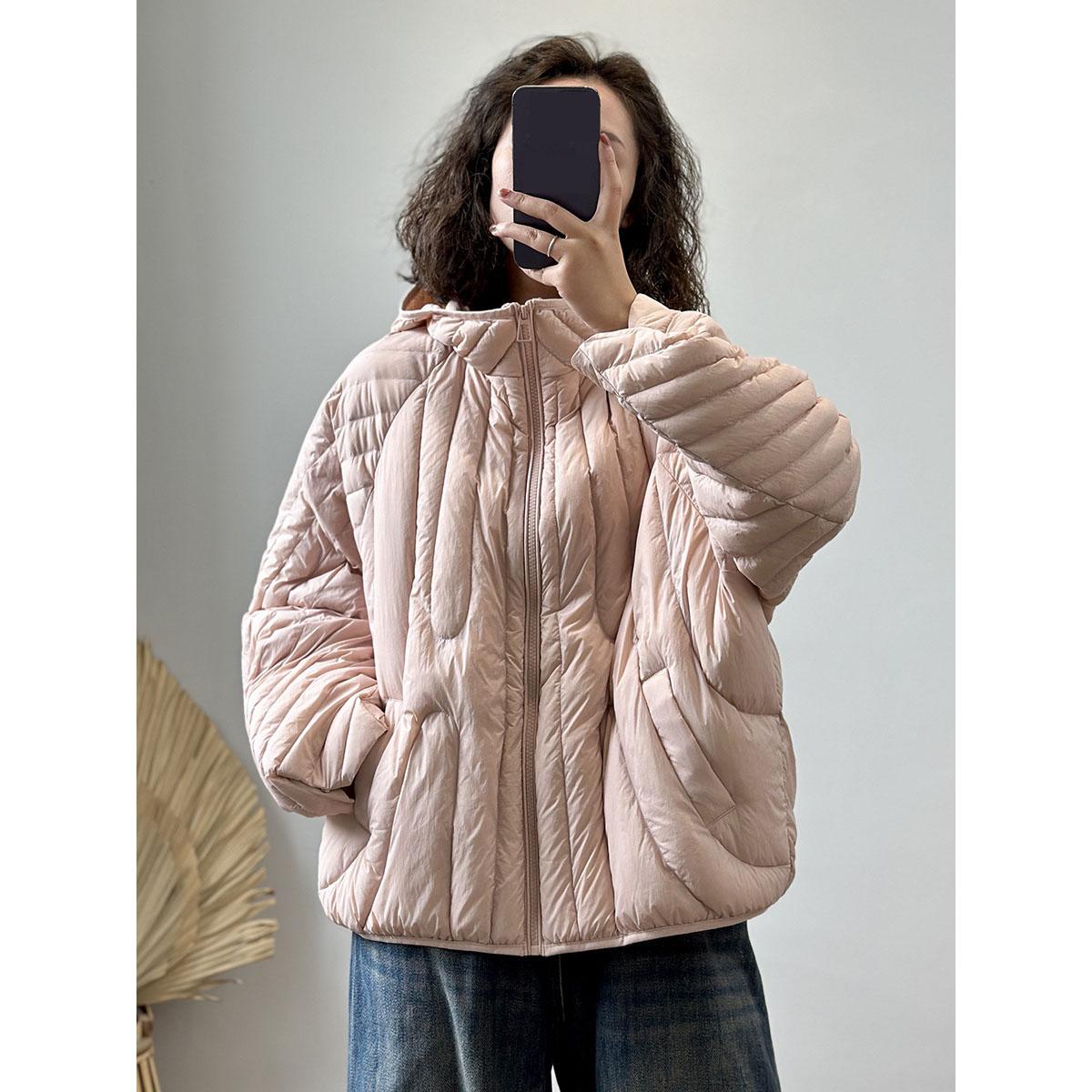 

Осенне-зимняя женская куртка-пуховик большого размера, укороченный фасон, свободное легкое пальто с капюшоном, теплые парки, верхняя одежда One Size розовый