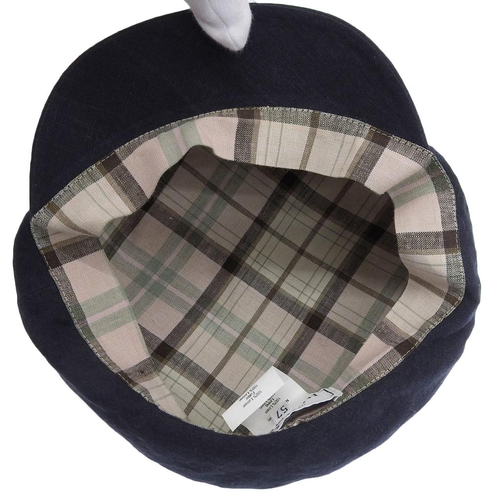 Great HERMES Casquette PAOLA Logo embroidery Check pattern lining Navy linen Women 57 Used