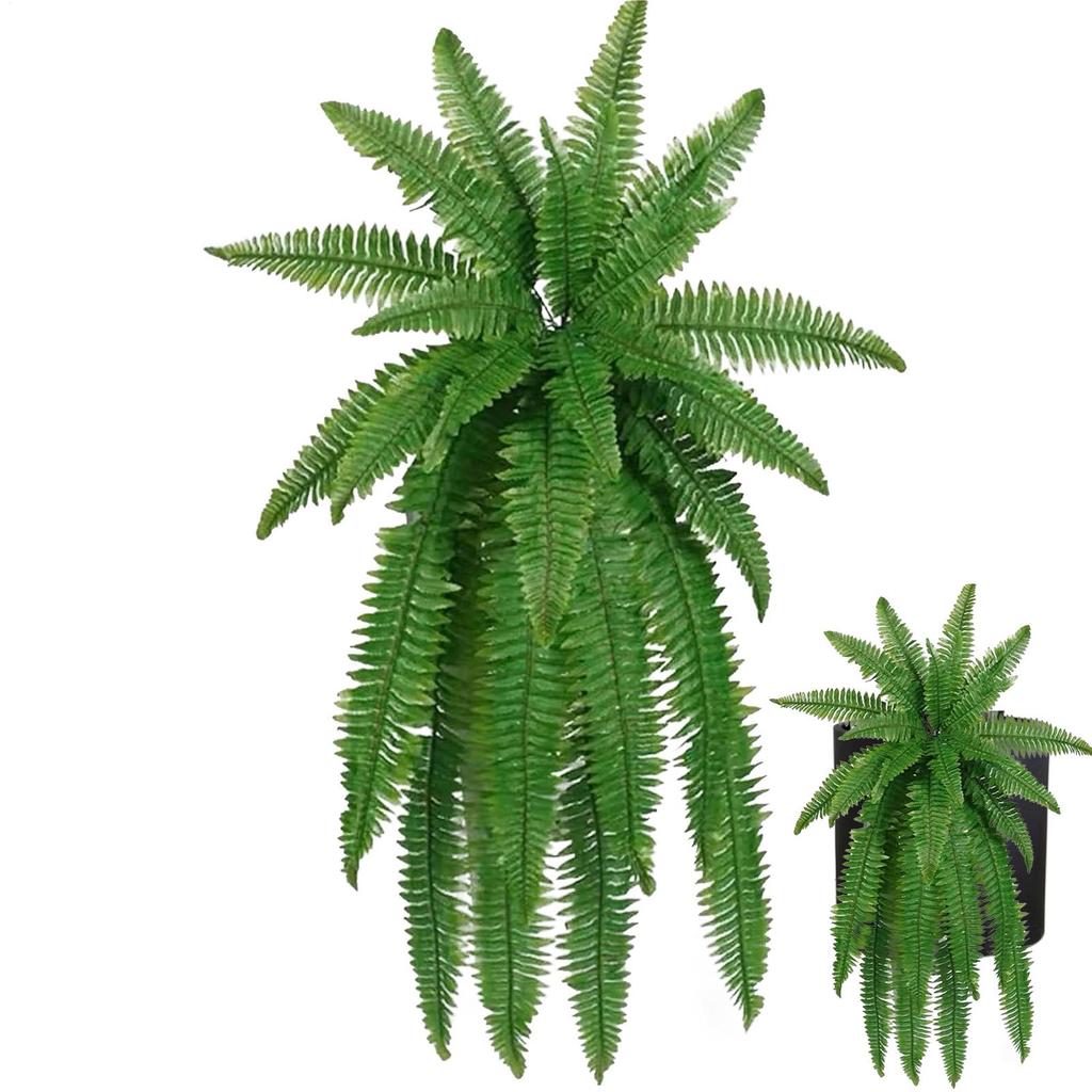Artificial Boston Fern Fake Plastic Plants Greenery Decorations 18 Branches Faux Ferns For Outdoor Garden Decor Waterproof