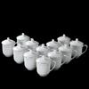 White Ceramic Conference Cups with Lids and Gold Rim (12-Pack)