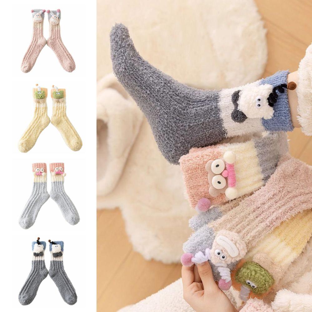 Non-Slip 3D Eyes Sleeping Socks Thicken Thermal Warm Socks Apparel Accessories