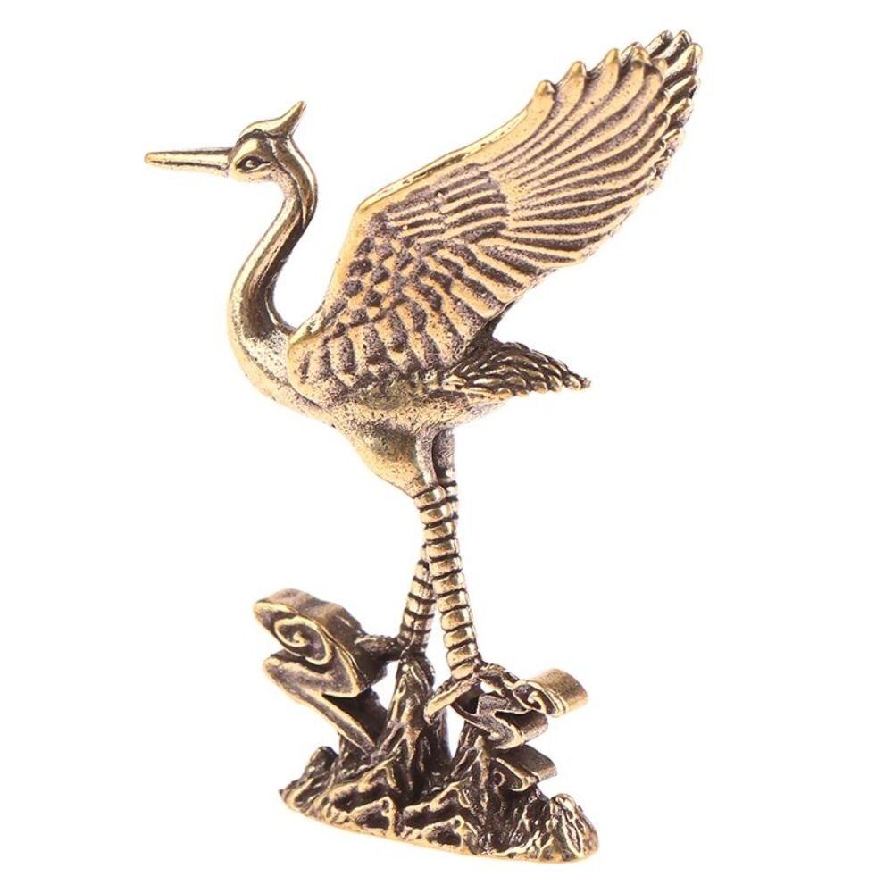 Cultural Toys Red-crowned Crane Sculpture Copperware Brass Miniatures Crane Figurines Bookshelf