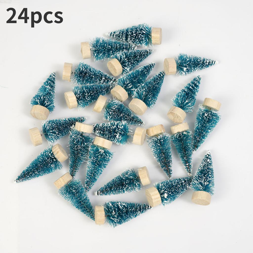 24pcs, Mini Christmas Sisal Snow Frost Tree with Wooden Bottling Brush - Perfect Desktop Tree for Christmas Party and Home Decor