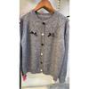 Women's Autumn and Winter Round Neck Pearl Bow Knitted Cardigan Jumper
