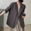 Spring Autumn Elegant Grey Women's Blazer Jacket Long Sleeve Single Button Office Lady Loose Outwear for Women