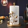 Soporte para Papel de Cocina con Base de Madera Maciza, Pájaro Ginkgo Rosa para Encimera, Rollo con Metal Estable y Base, Soporte de Baño Vintage para Cocina Sala de Estar,