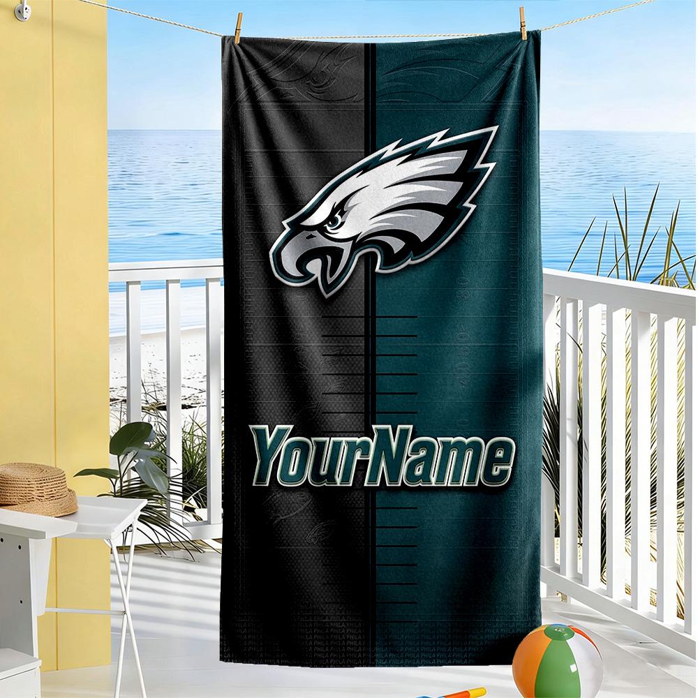 Philadelphia Eagles Personalized Text Beach Towel Super Soft Microfiber Quickdry Fabric Portable For Swimmingbeachcamping Travel Beach Accessoriesgym