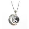 1Pc Tai Chi Star Moon Necklace, Retro Punk Carved Skull Alloy Chain Sweater Accessory