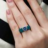Blue Silicone Ring Heart Blue CZ, Soft Stretchable Band, Hypoallergenic Waterproof Sweatproof Jewelry for Women Daily Use