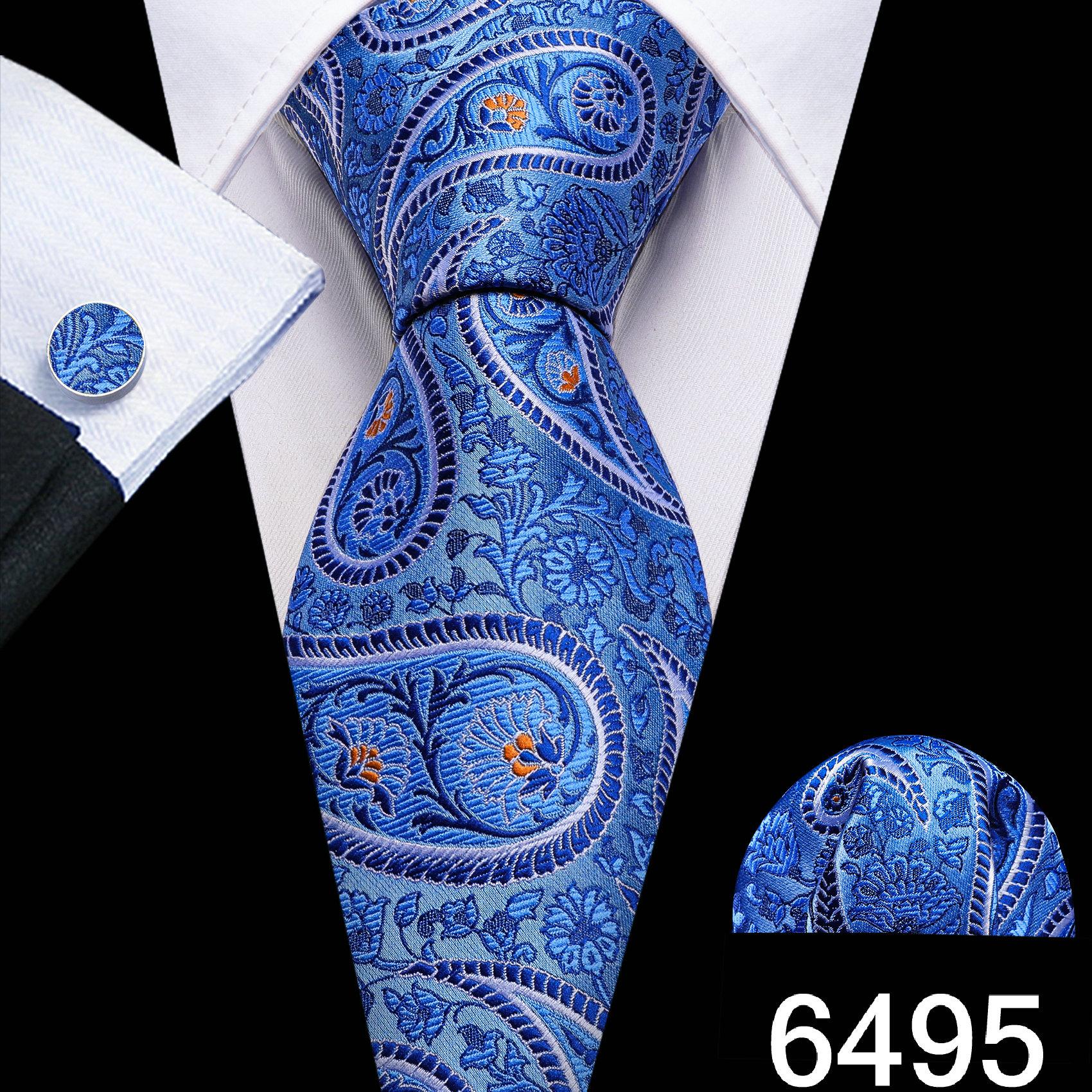 

Barry.Wang Галстук-платок Запонки Набор Синий Оранжевый Пейсли Цветы Жаккардовые тканые Свадебные N-6495