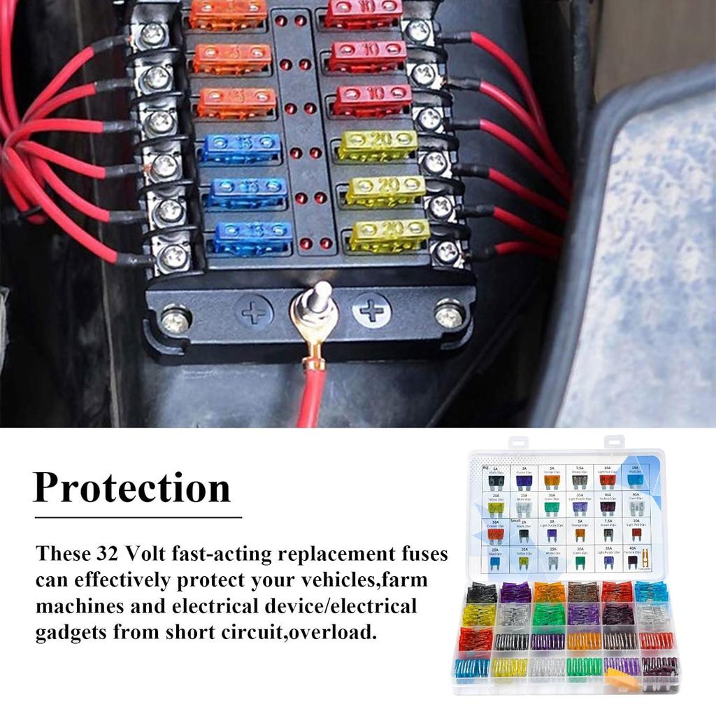 AHL 250PCS Car Blade Fuses Assortment Kit Standard & Mini Auto Fuses 2A/ 3A/ 5A/ 7.5A/ 10A/ 15A/ 20A/ 25A/ 30A/ 35A/ 40A/ 45A/ 50A for Automotive