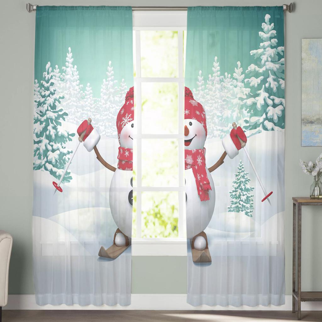 Vánoční sněhulák Lyžování Zimní les Tyl Průhledné závěsy na okno Pro obývací pokoj Ložnici Moderní Voile Organza Závěsy