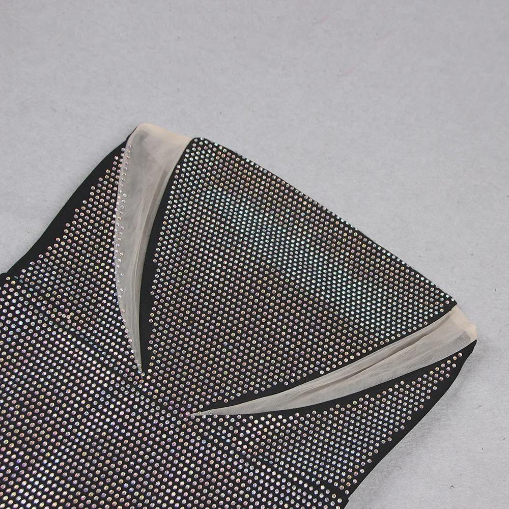 2023 Sexy Tube Top Backless Mesh Splicing Rhinestone Bandage Dress