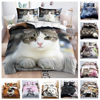 Set de lenjerie de pat pentru animale de companie Husă de pat cu puf de animale 3D 2/3 buc. Husă de pilota Queen King Full Size Husă de pat moale cu uscare rapidă Textil de casă imprimat de lux