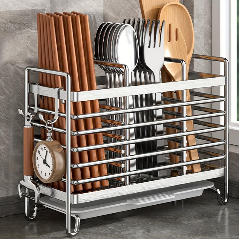 Wall-Mounted No-Drill Cutlery Rack Stainless Steel Space-Saving Anti-Scratch Utensil Organizer for Home Kitchen Storage