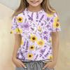 Girls Floral Print Short Sleeve T Shirt Casual Loose Fit Crew Neck Top Lightweight Comfortable Summer Tee for Kids