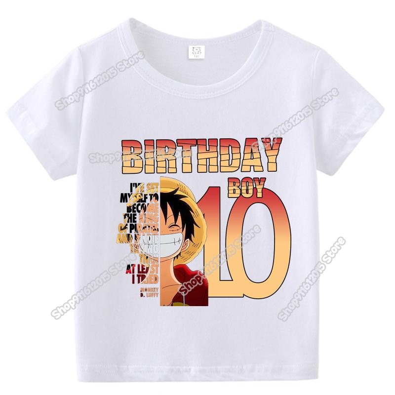 Anime One Piece Boy Number T Shirt Luffy Birthday Clothes Children Short Sleeve Tee Shirts Cartoon Print Summer Toddler Tops