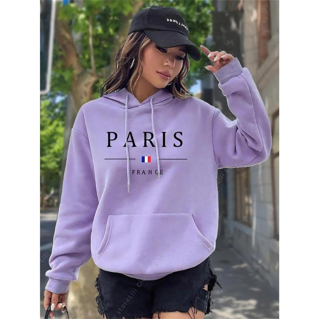 PARIS Graphic Letter Hoodies Women's Hooded Sweatshirt Pullover Top Aesthetic Y2K Street Sport Clothing Woman Hoodie PINK BLACK