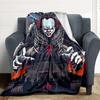 1pc It "Clown" Flannel Throw Blanket - HD Printed Lightweight Soft Warm All-Season Blanket for Sofa, Bed, Travel, Camping 019