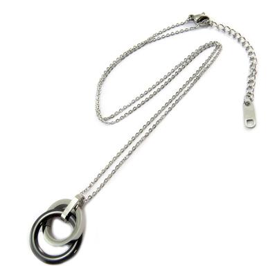 [P5060] - Κολιέ ατσάλι 'Χορογραφία' μαύρο ασημί (κεραμικό) - 25x18 mm