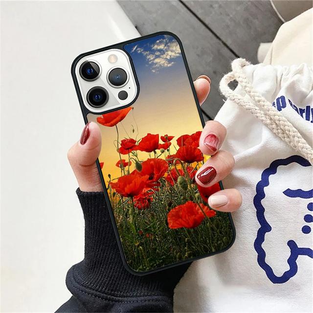 Rote Mohnblume Handyhülle Rückseite für iPhone 17 Air 16 15 14 13 11 12 Pro Max Plus Hülle Coque