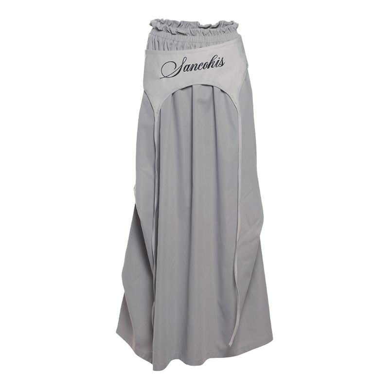 

# Sisjuly# Trendy Cool Street Yabi Hiphop Letter Print Waist Seal Foam Gray Pleat Skirt for Women Summer Gray S