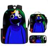Rainbow Friends Three-Piece Set, Primary And Secondary School Students Satchel, Animation Cartoon Pencil Case, Large Capacity, And Wear-Resistant